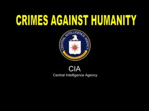 The cia logo with the words crimes against humanity.