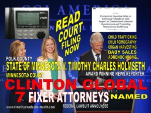 A poster with the words read court clinton global 7 filers named.