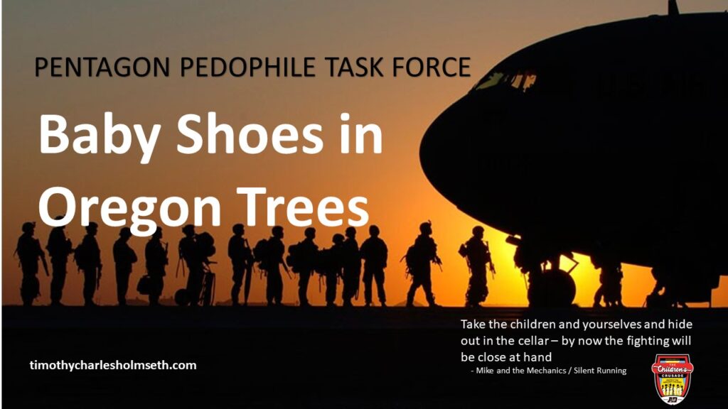 Pentagon task force baby shoes in oregon trees.
