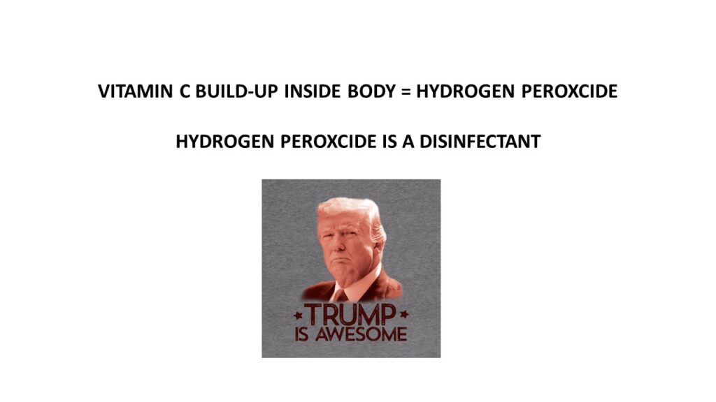Vitamin build inside body hydrogen peroxide is a degenerate trump is awesome.