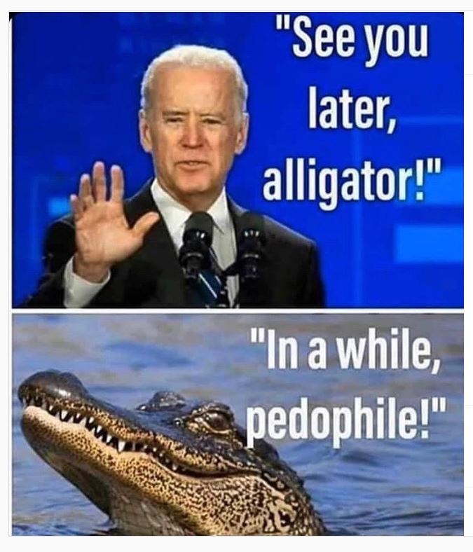A man and a crocodile with the caption see you later alligator in a while pedophobe.