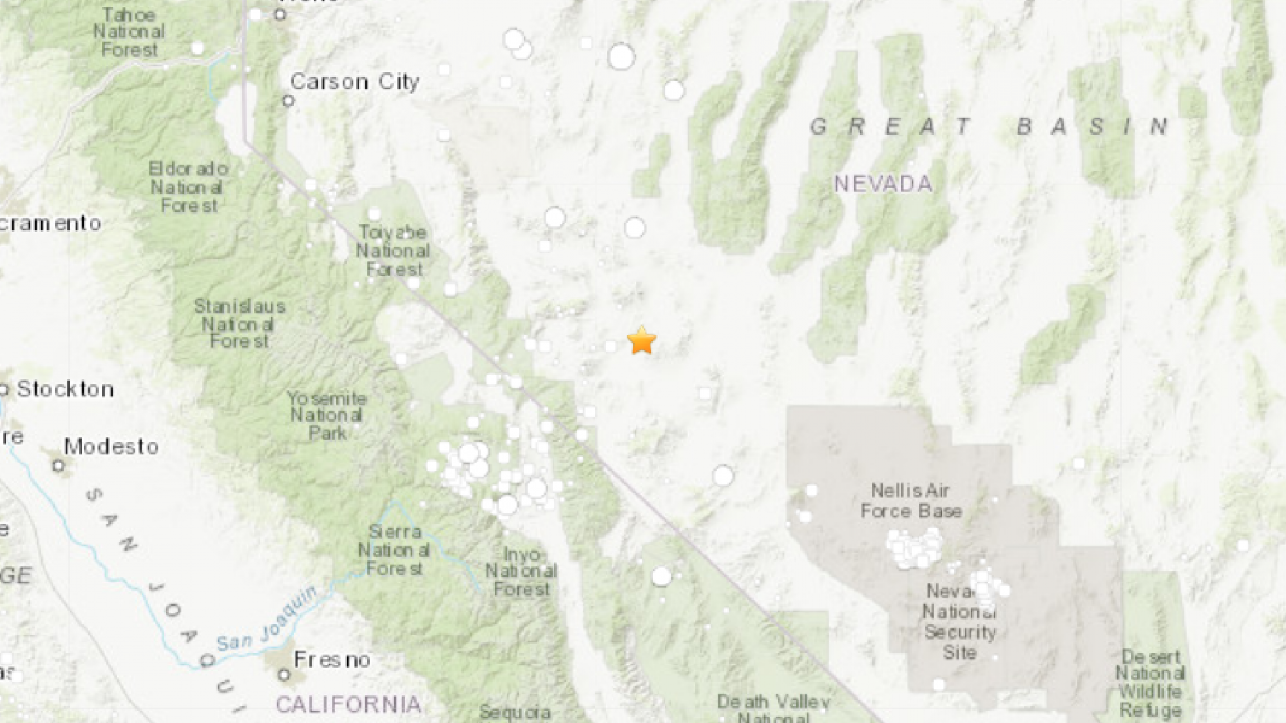 A map showing the location of an earthquake in california.