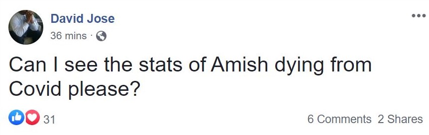 Can i see the stats of amish dying from covid please?.