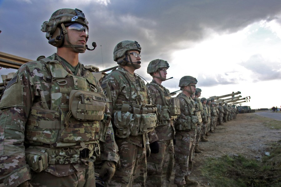 A group of soldiers standing in a line.