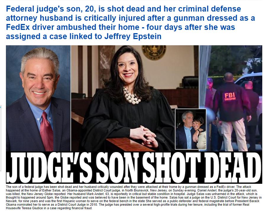 Federal judge's son shot dead.