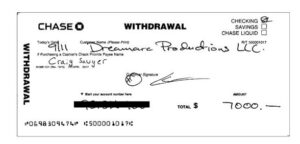 A check with the word chase written on it.