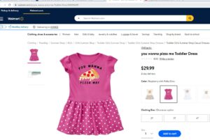A screen shot of a website showing a pink dress with polka dots.