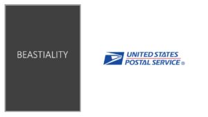 A logo for the united states postal service and the word beastly.
