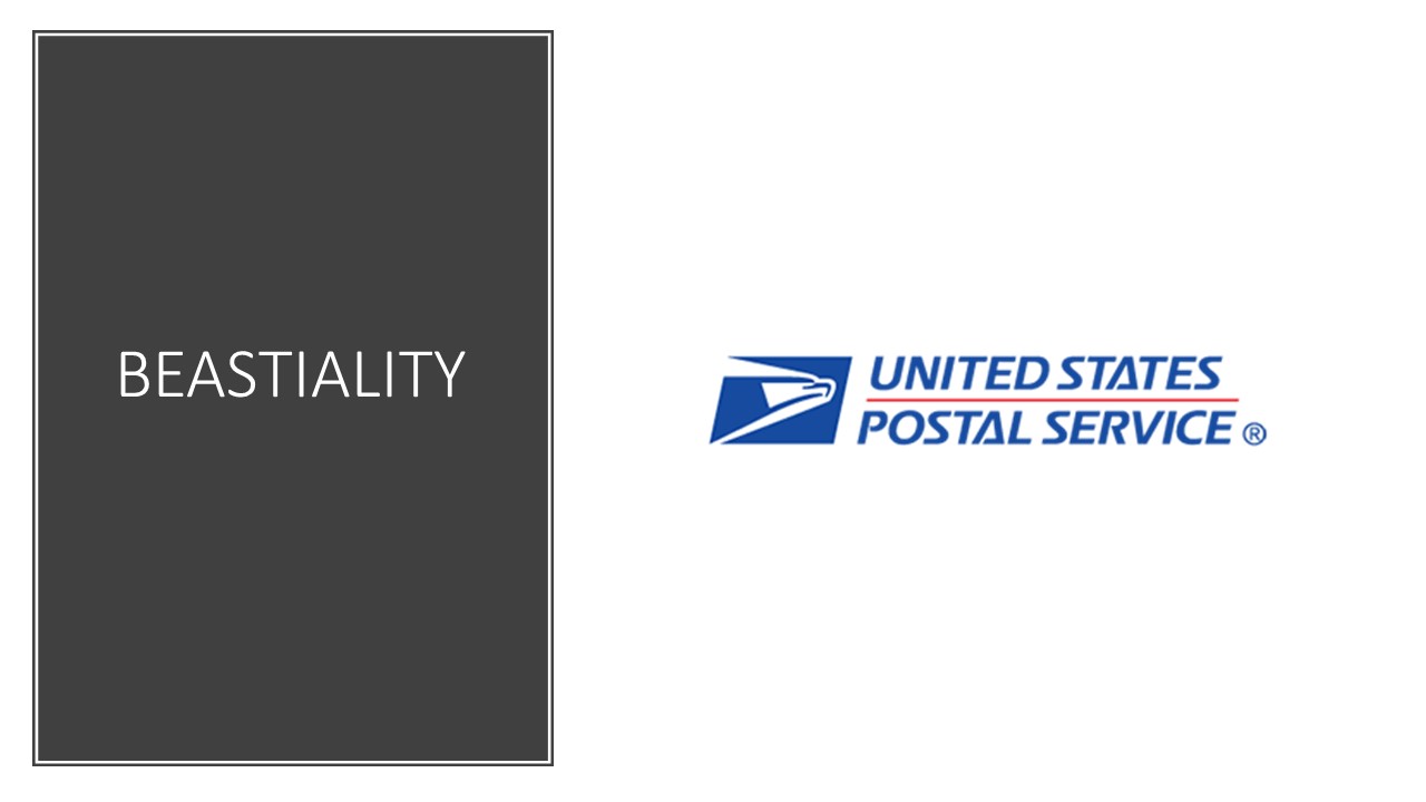 A logo for the united states postal service and the word beastly.