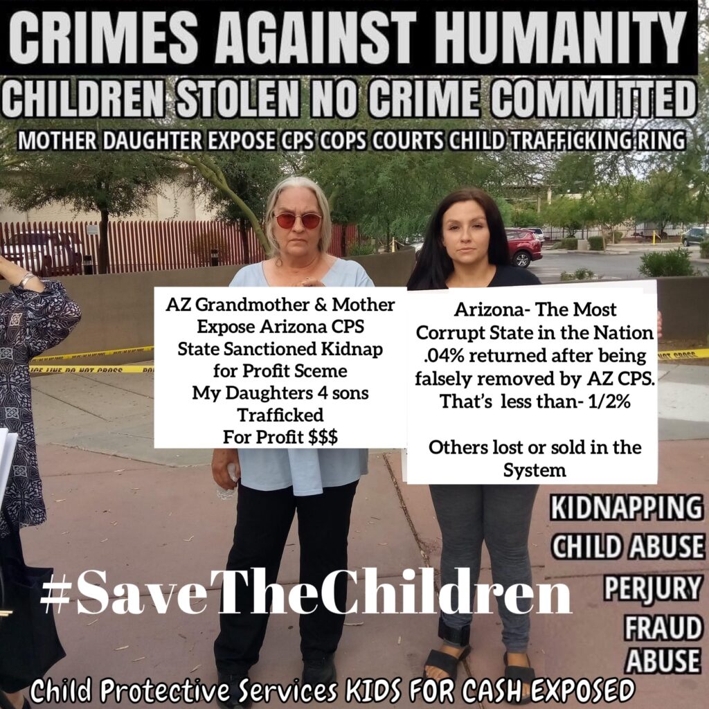 A poster with the words crimes against humanity children stolen no crime committed.
