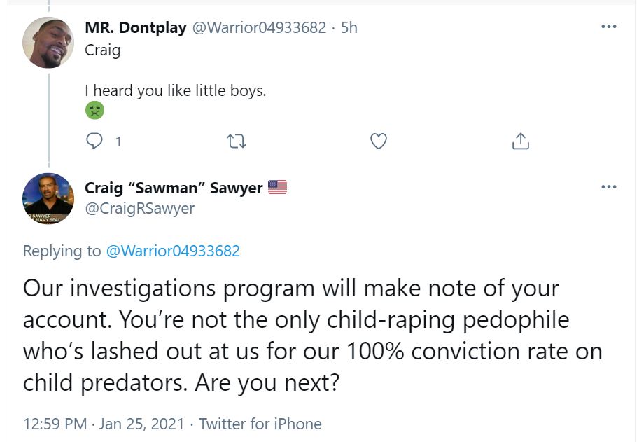 craig sawyer threatening twitter user
