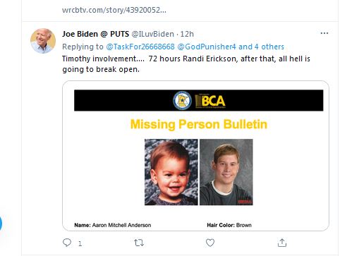 A tweet with a picture of a missing person.