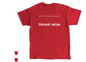 A red shirt with trump won symbol