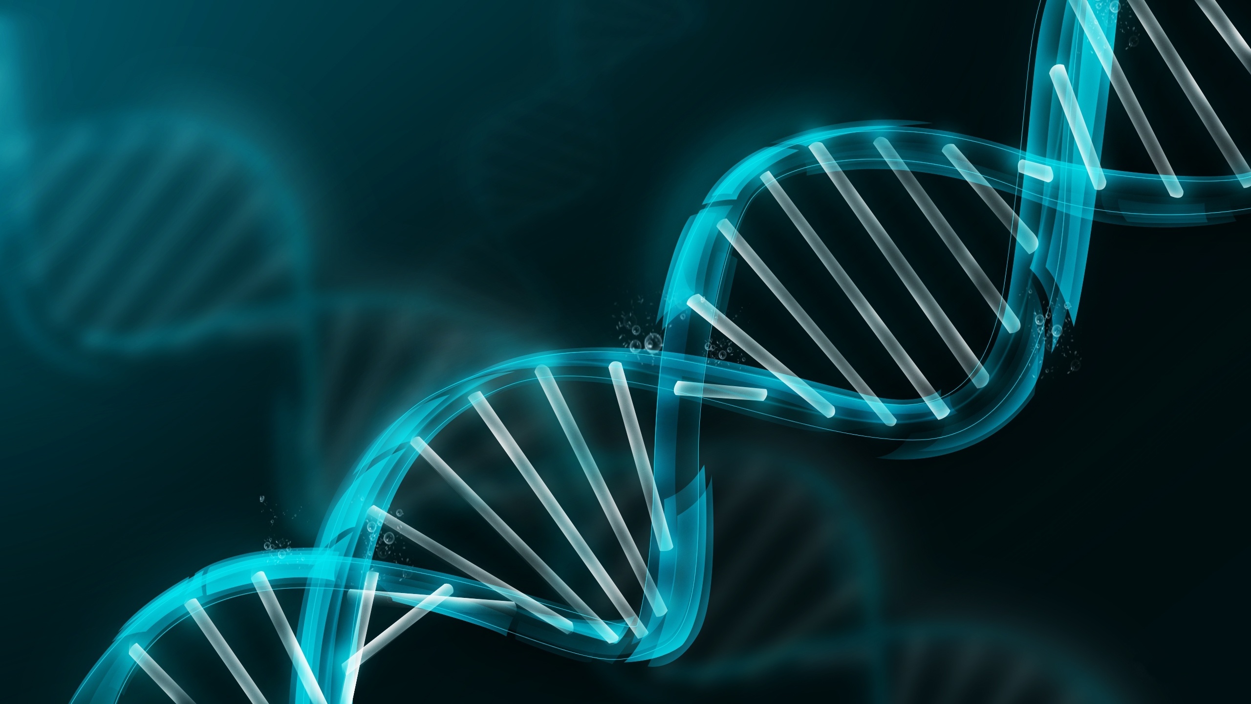 A blue dna strand on a dark background.