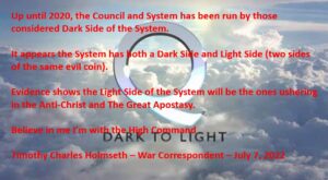 A poster with the words dark light up 2020 and council system have been concluded dark council of the system.