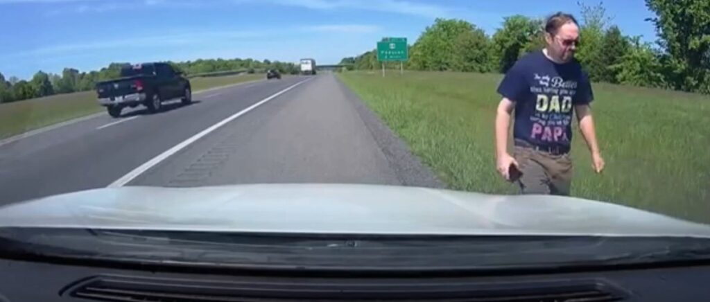 man wearing a dad shirt on the streets