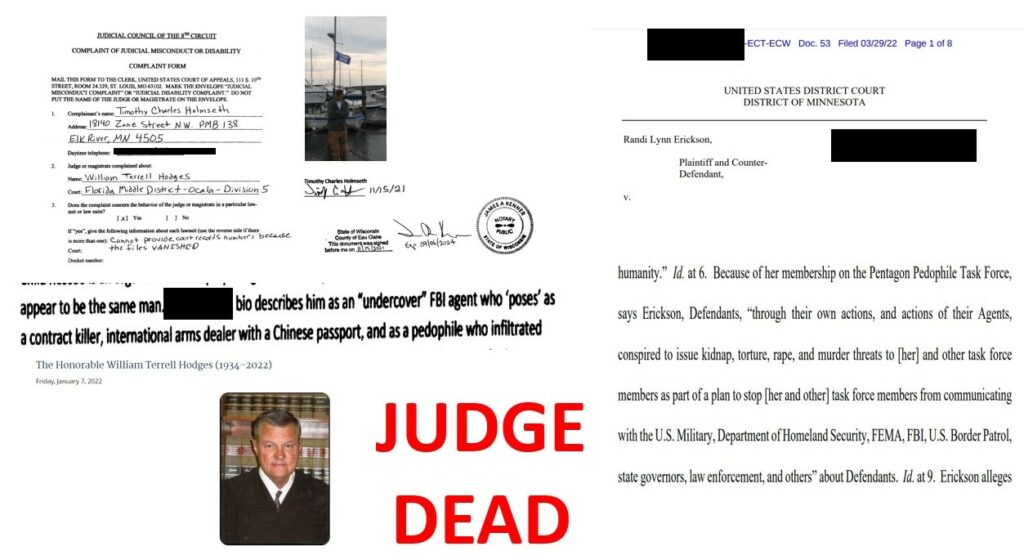 A picture of a judge's death certificate and a newspaper article.