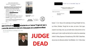 A picture of a judge's death certificate and a newspaper article.