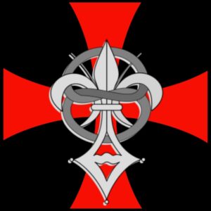 A red and white cross with a cross in the middle.