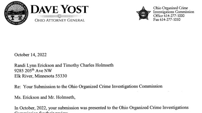 OHIO ORGANIZED CRIME DAVE YOST HOLMSETH ERICKSON
