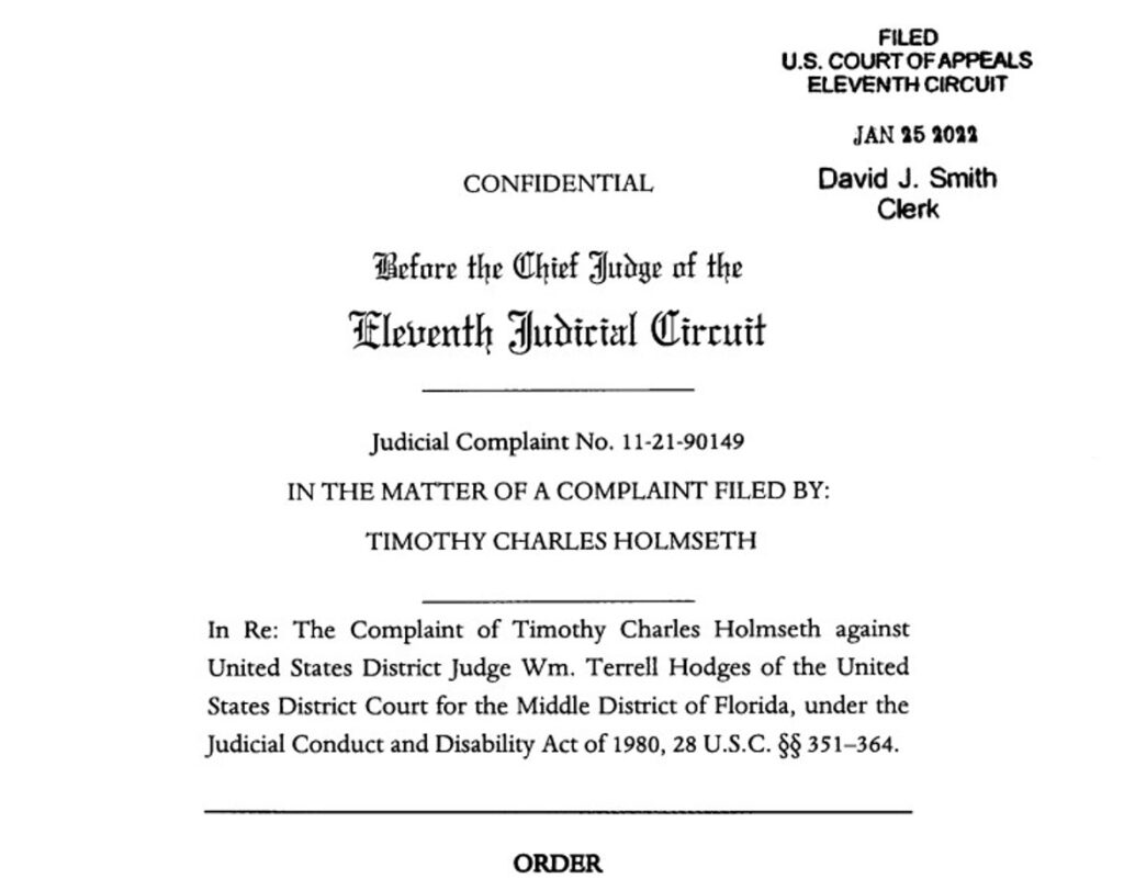 Holmseth Judicial Complaint Against Judge Terrell Hodges