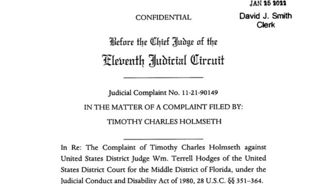 Holmseth Judicial Complaint Against Judge Terrell Hodges