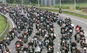 A view of riders on the road  