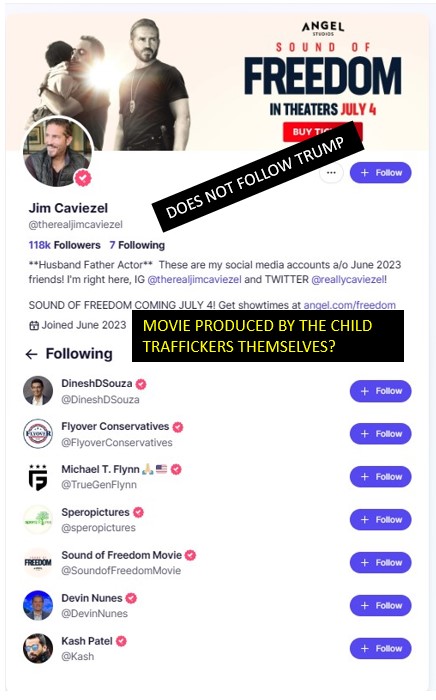 Jim caviezel does not follow donald trump on truth social post