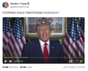 Donald trump's tweet about stopping child trafficking.