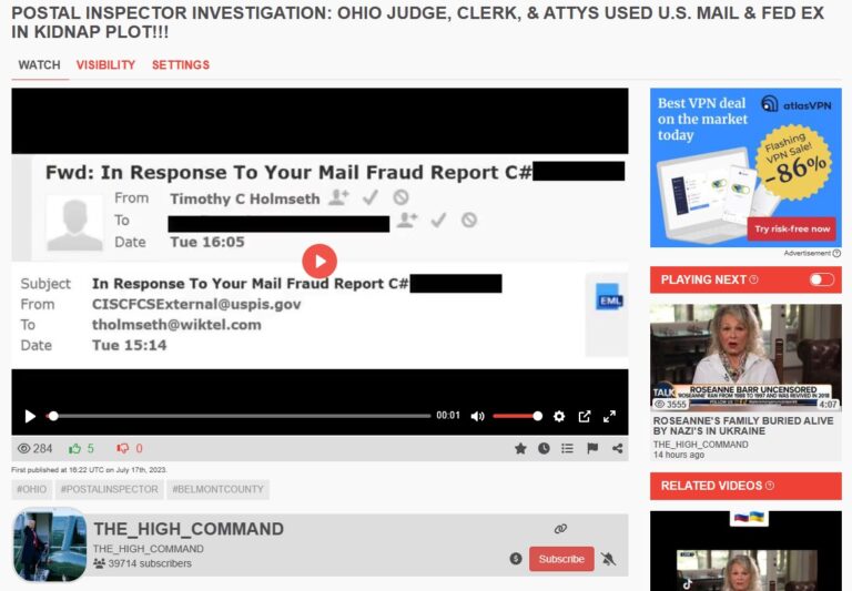 U.S. POSTAL INSPECTOR: PROBE BEGINS REGARDING PLOT BY OHIO JUDGE, CLERK ...