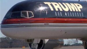 An airplane with the word trump on it.