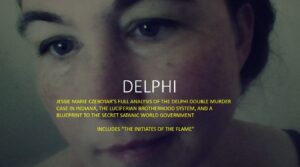 A woman's face with the words delphi on it.
