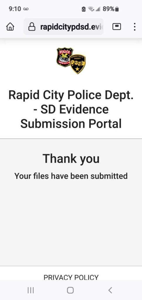 Rapid city police department sd evidence submission portal.