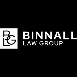 The binnall law group logo on a black background.