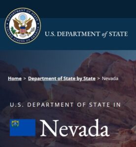The u s department of state homepage in nevada.